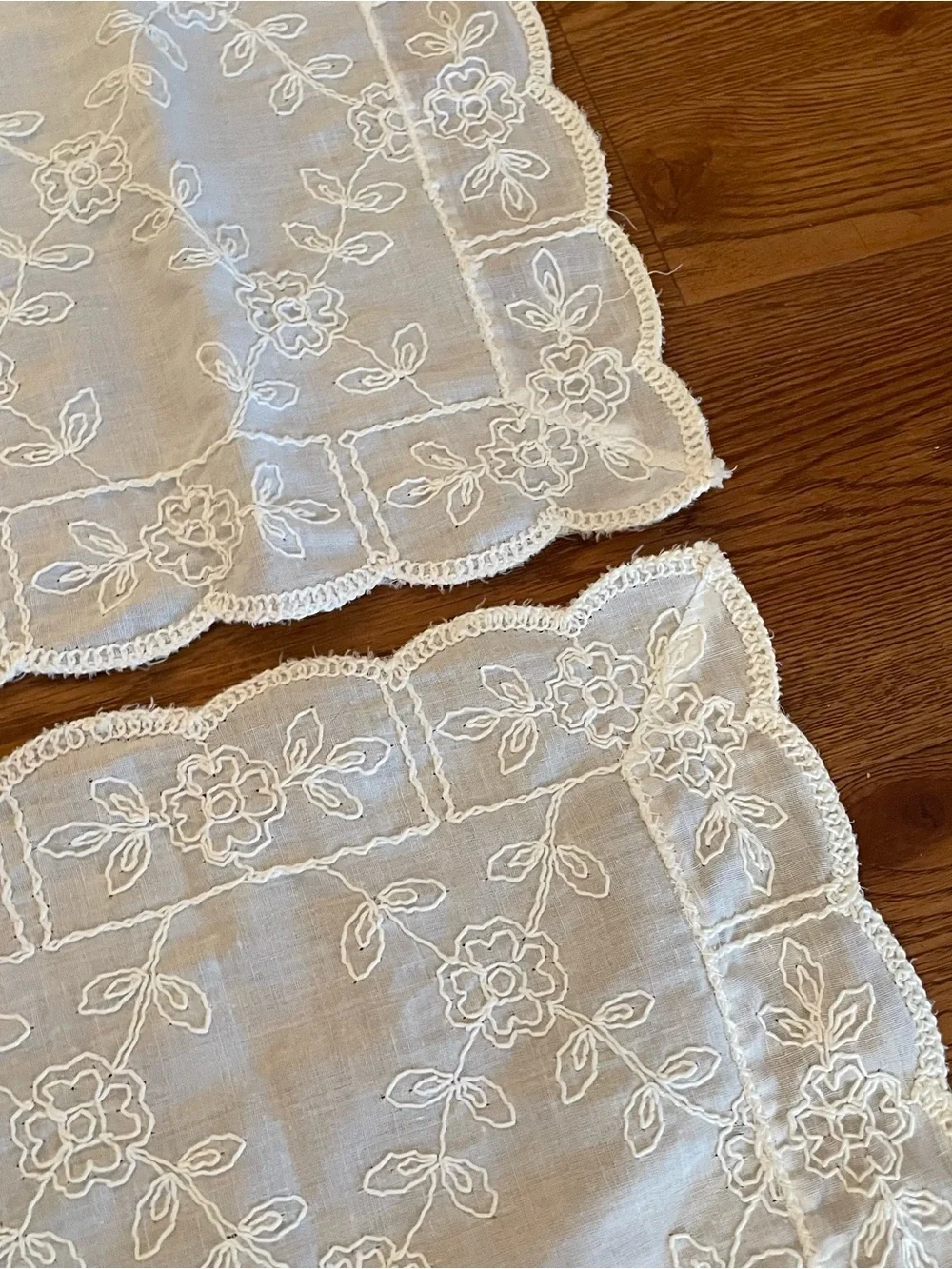 Vintage Stitched Table Runner Lot Of 2 White 22” X 40”